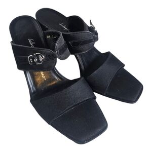 Olivia Ferragamo Black Leather Ankle Straps 4" Platform Heels Size 6